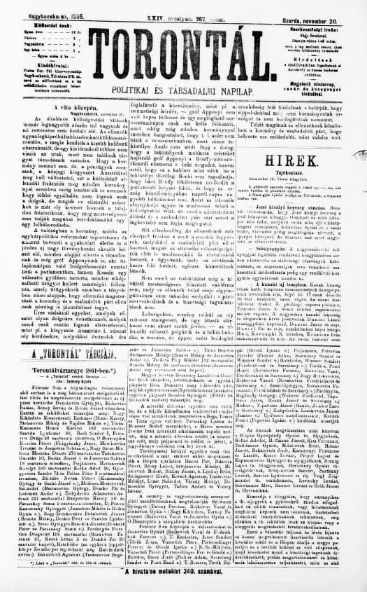 Torontál, 24. évf. 1895. november 20. 267. sz.