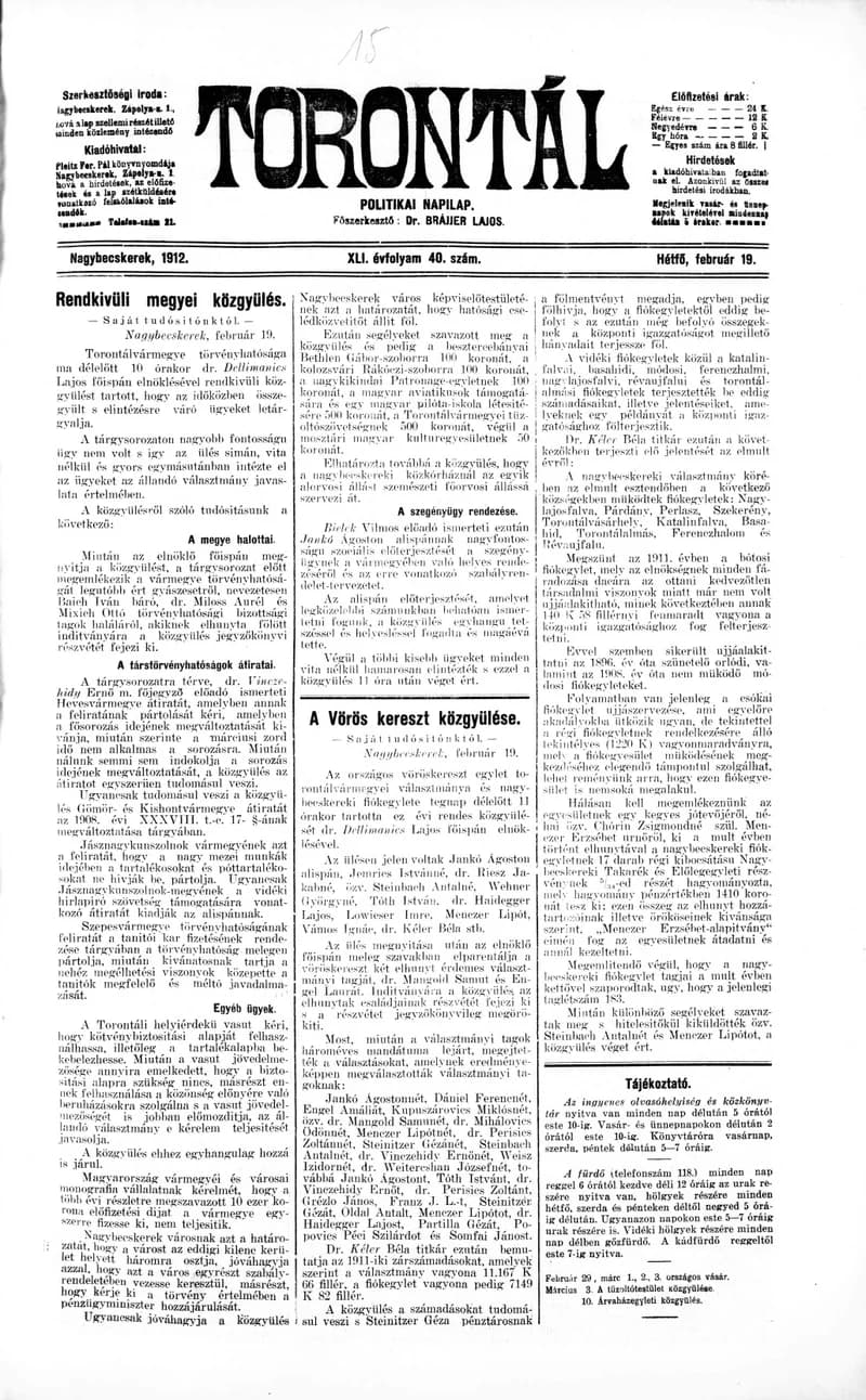 Torontál, 41. évf. 1912. február 19. 40. sz.