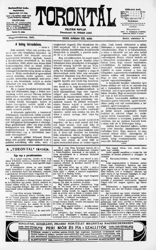 Torontál, 39. évf. 1910. október 4. 225. sz.