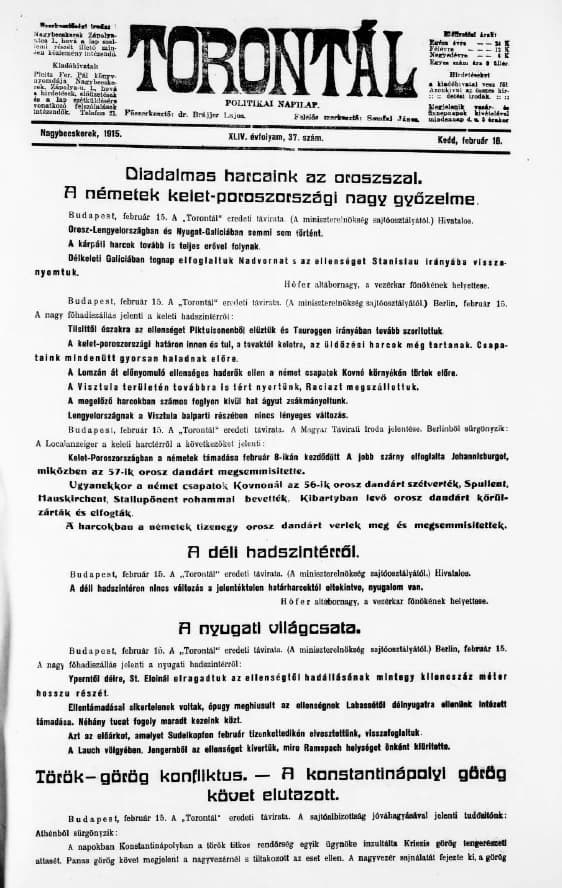 Torontál, 44. évf. 1915. február 16. 37. sz.