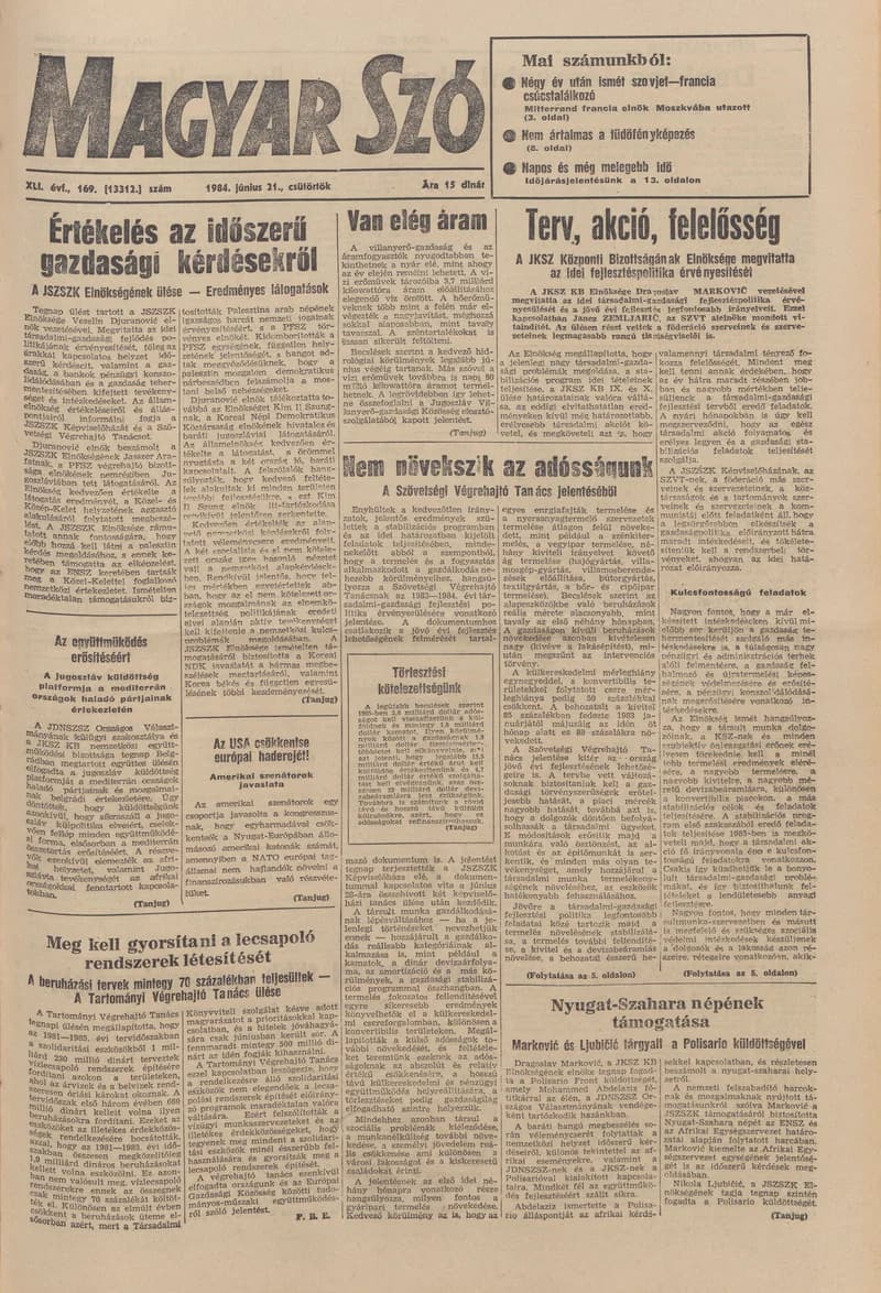 Magyar Szó, 41. évf. 1984. június 21. 169. sz. 1–20. oldal