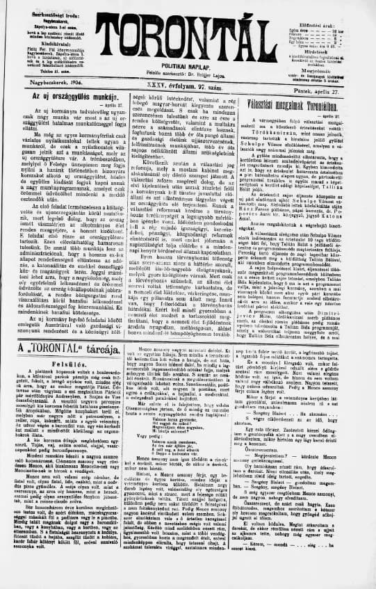 Torontál, 35. évf. 1906. április 27. 97. sz.