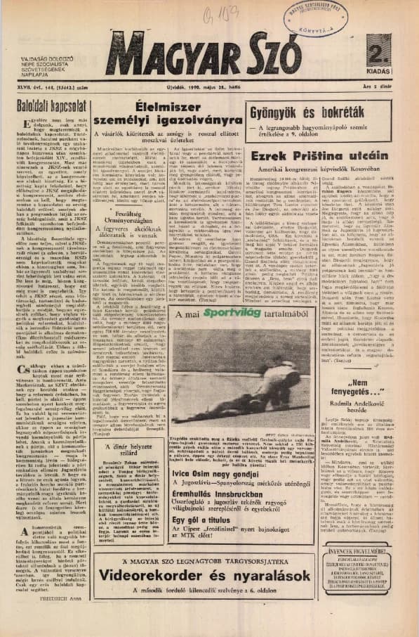 Magyar Szó, 47. évf. 1990. május 28. 144. sz. 1–20. oldal