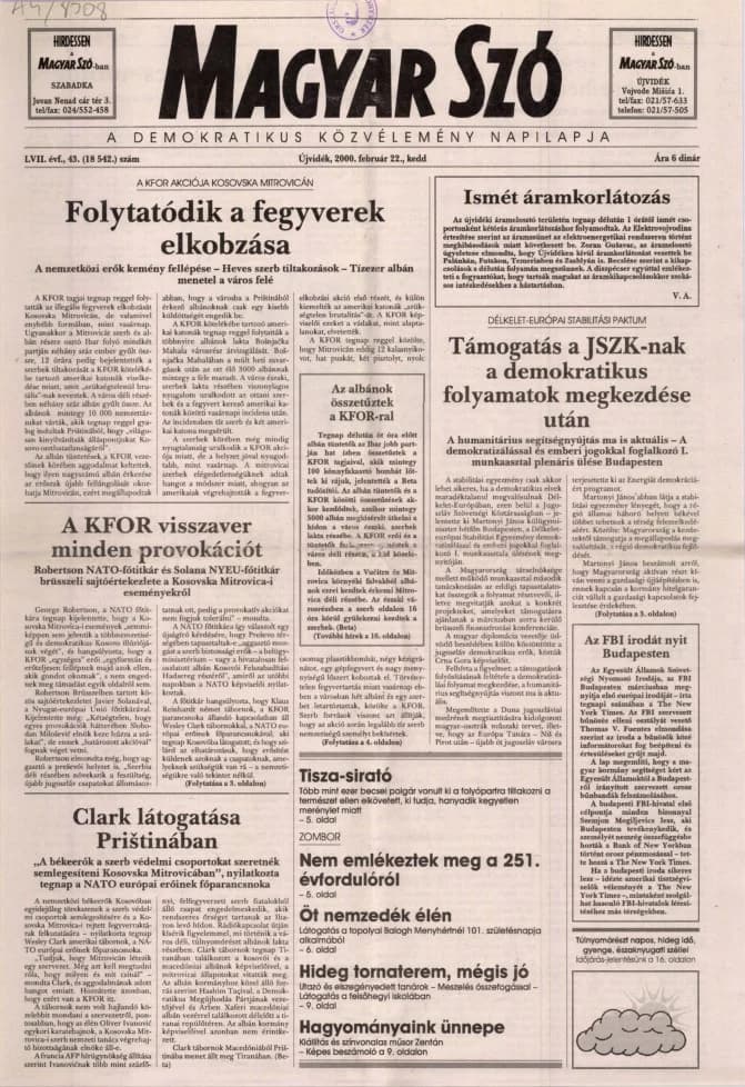 Magyar Szó, 57. évf. 2000. február 22. 43. sz. 1–16. oldal