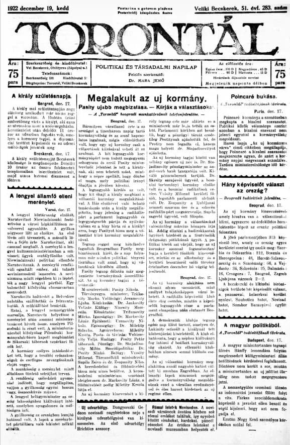 Torontál, 51. évf. 1922. december 19. 283. sz.