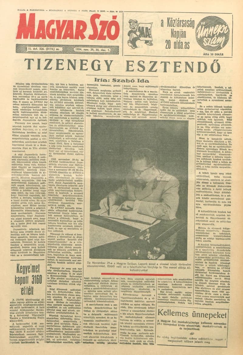 Magyar Szó, 11. évf. 1954. november 29. – december 1. 326. sz. 1–20. oldal