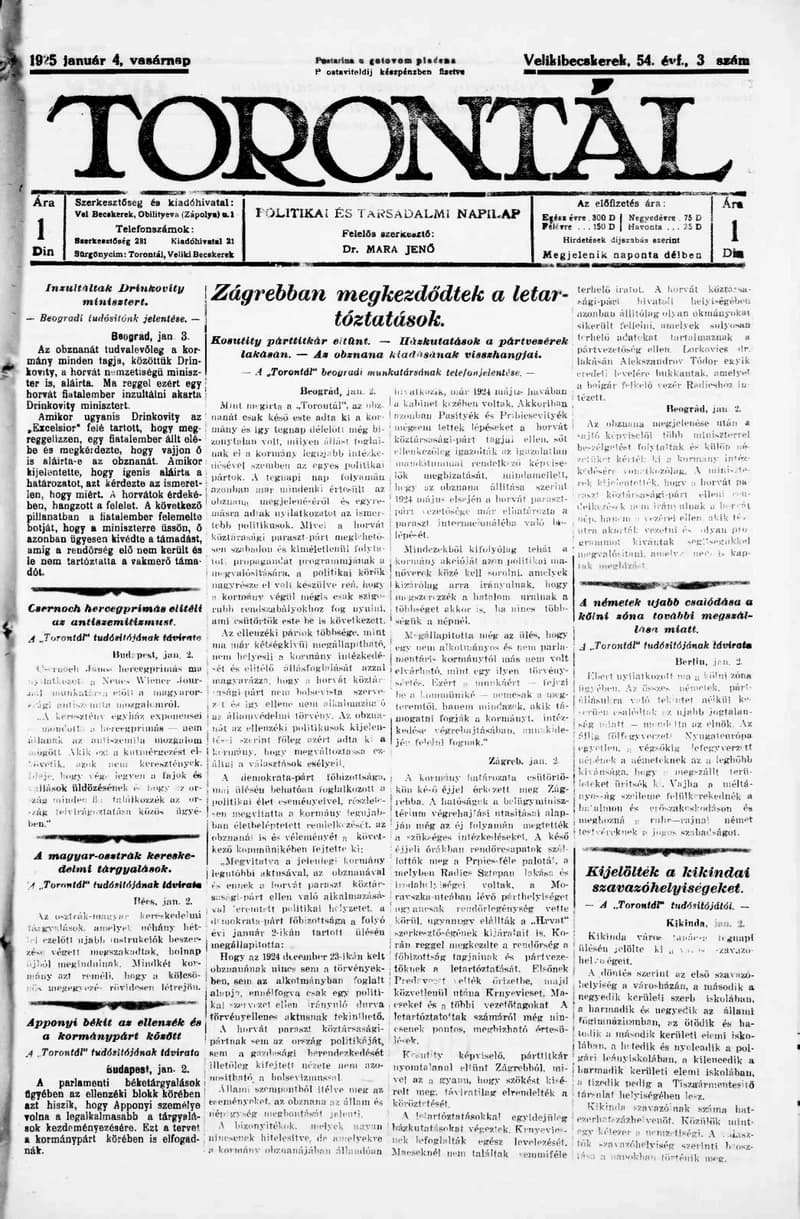 Torontál, 54. évf. 1925. január 4. 3. sz.