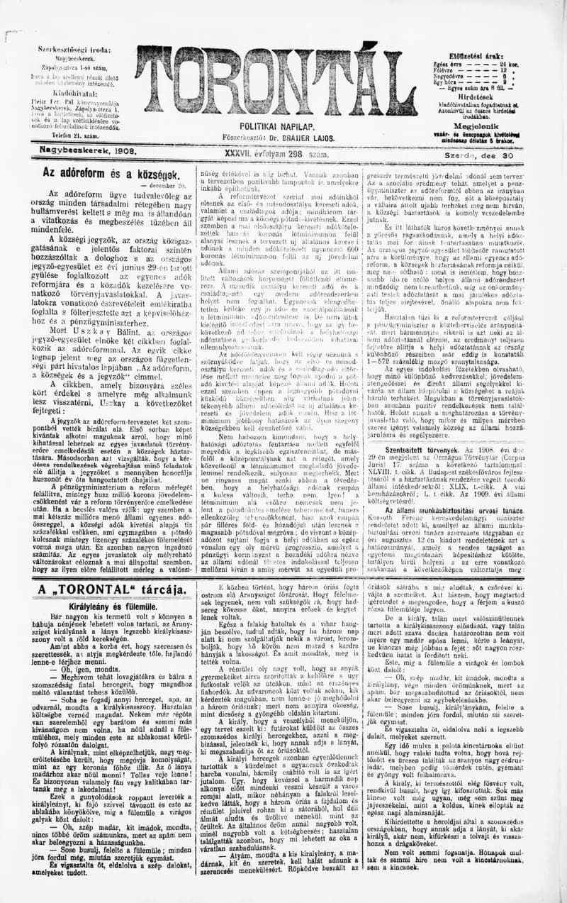 Torontál, 37. évf. 1908. december 30. 298. sz.