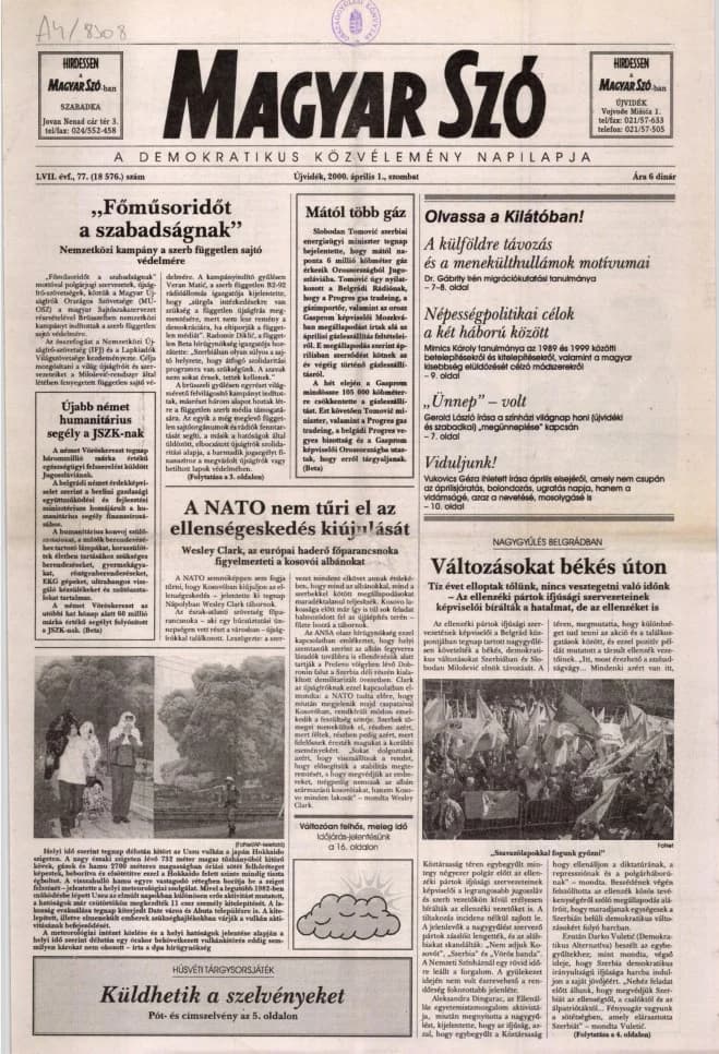 Magyar Szó, 57. évf. 2000. április 1. 77. sz. 1–16. oldal