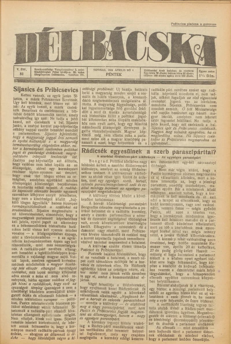 Délbácska, 5. évf. 1924. április 4. 81. sz.