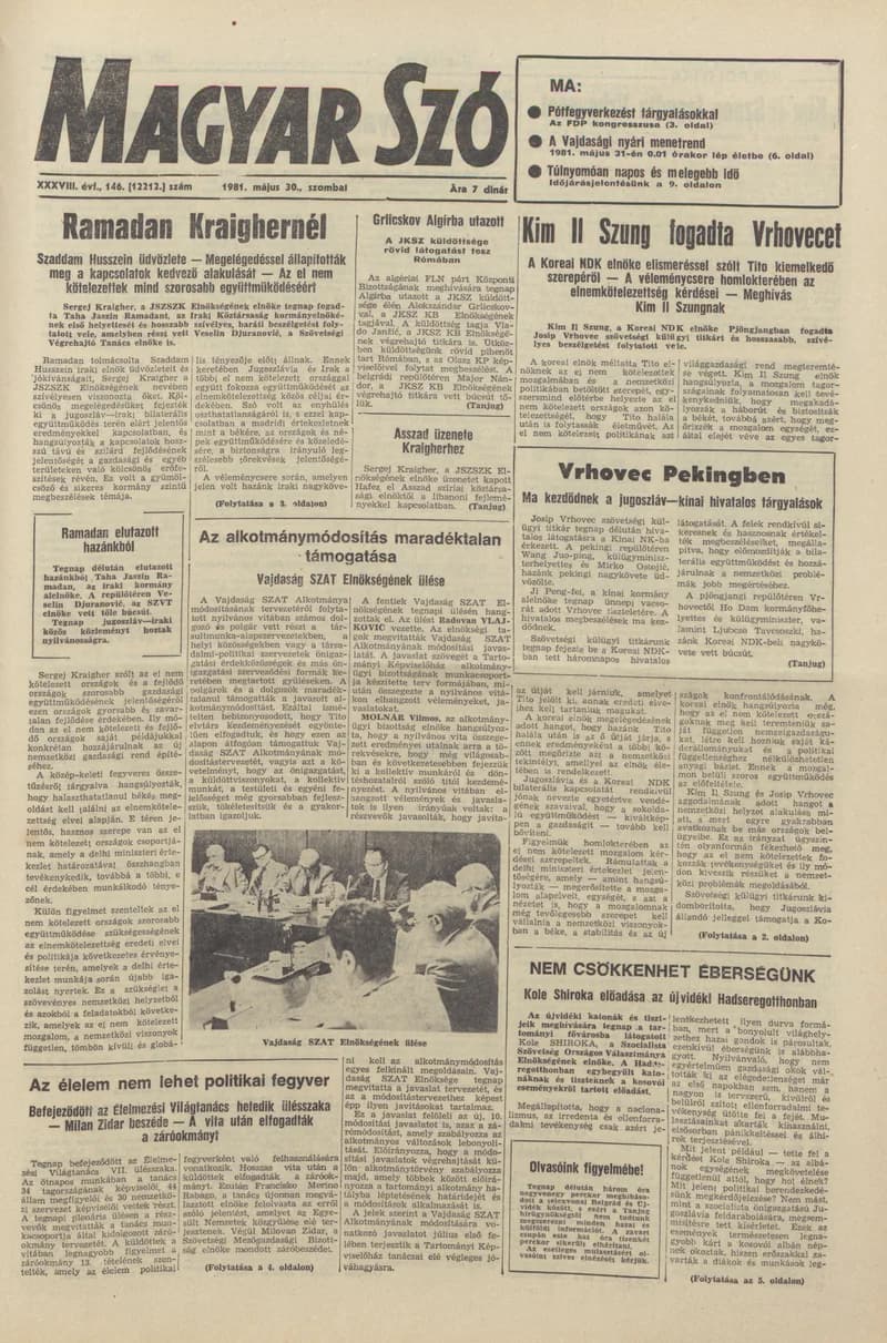 Magyar Szó, 38. évf. 1981. május 30. 146. sz.