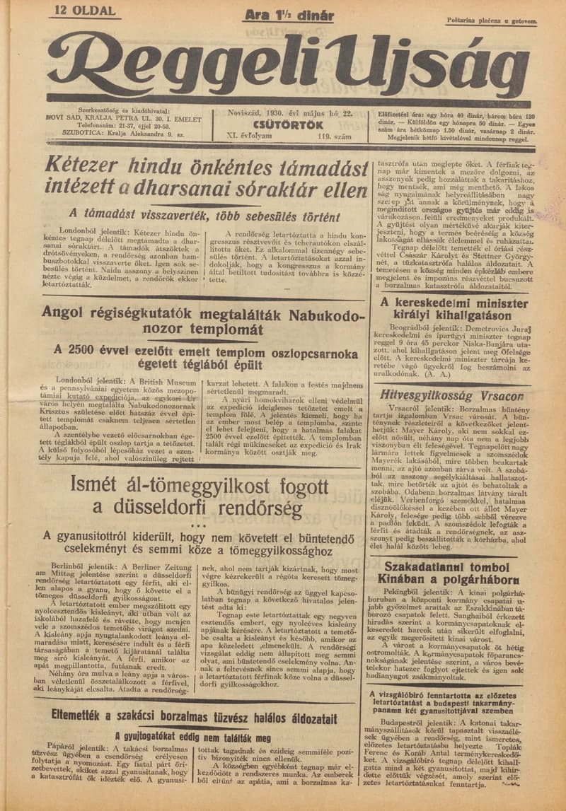 Reggeli Újság, 11. évf. 1930. május 22. 119. sz.