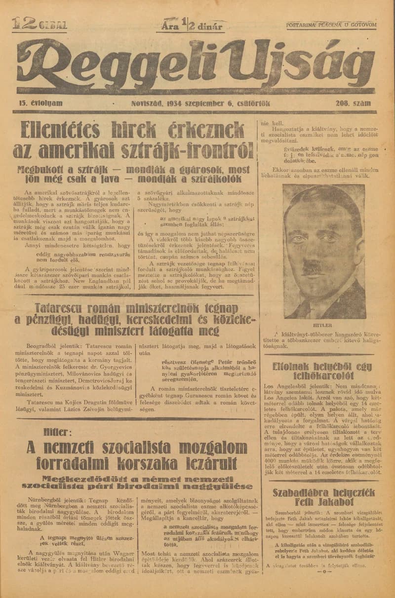 Reggeli Újság, 15. évf. 1934. szeptember 6. 208. sz.