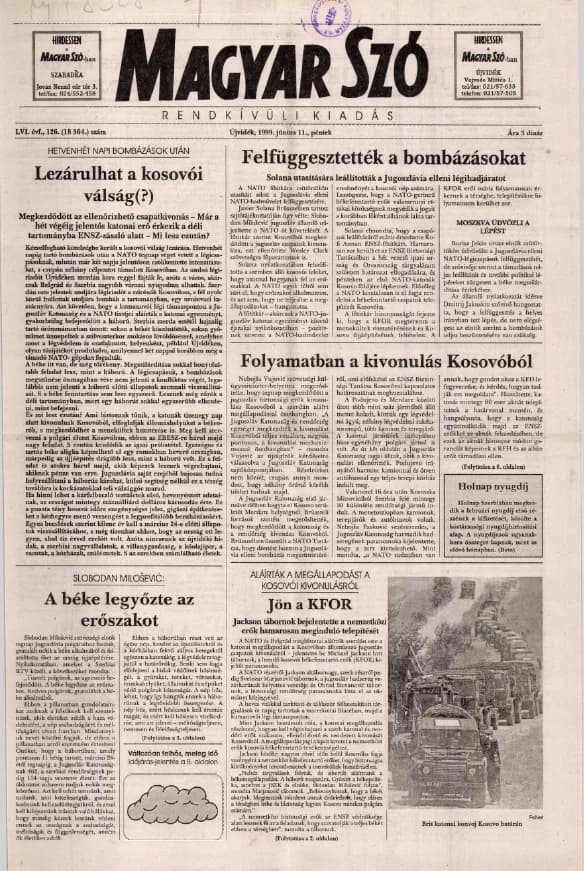 Magyar Szó, 56. évf. 1999. június 11. 126. sz. 1–8. oldal