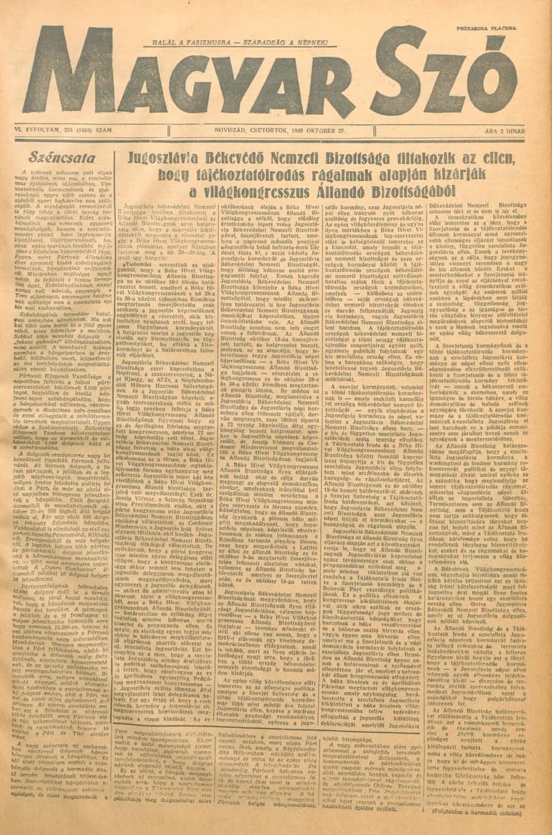 Magyar Szó, 6. évf. 1949. október 27. 255. sz. 1–4. oldal