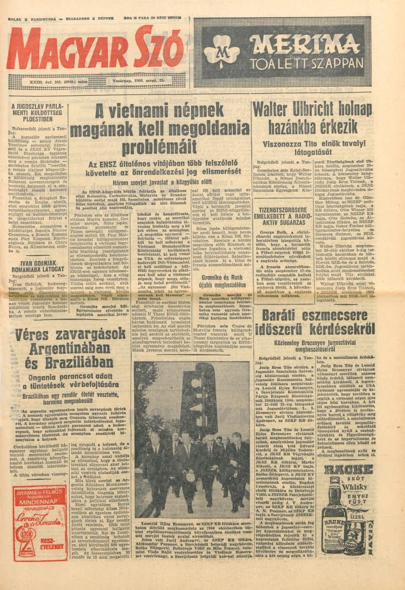 Magyar Szó, 23. évf. 1966. szeptember 25. 263. sz.