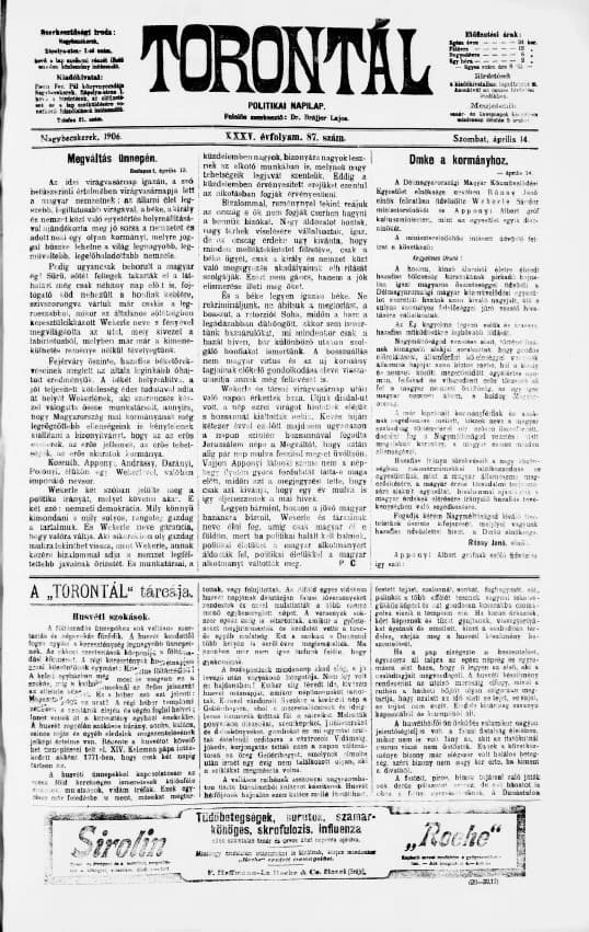 Torontál, 35. évf. 1906. április 14. 87. sz.