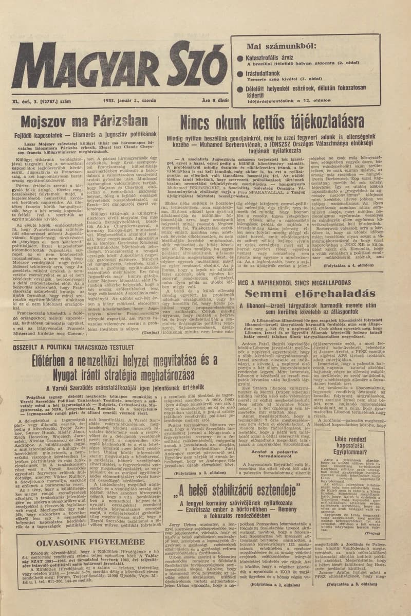 Magyar Szó, 40. évf. 1983. január 5. 3. sz. 1–24. oldal