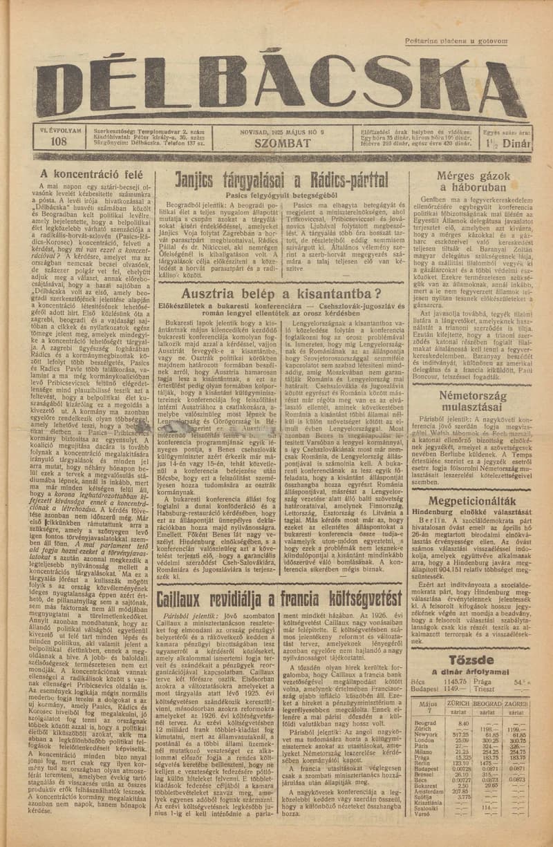 Délbácska, 6. évf. 1925. május 9. 108. sz.