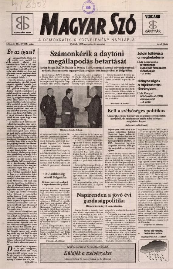 Magyar Szó, 54. évf. 1997. november 8. 264. sz. 1–16. oldal