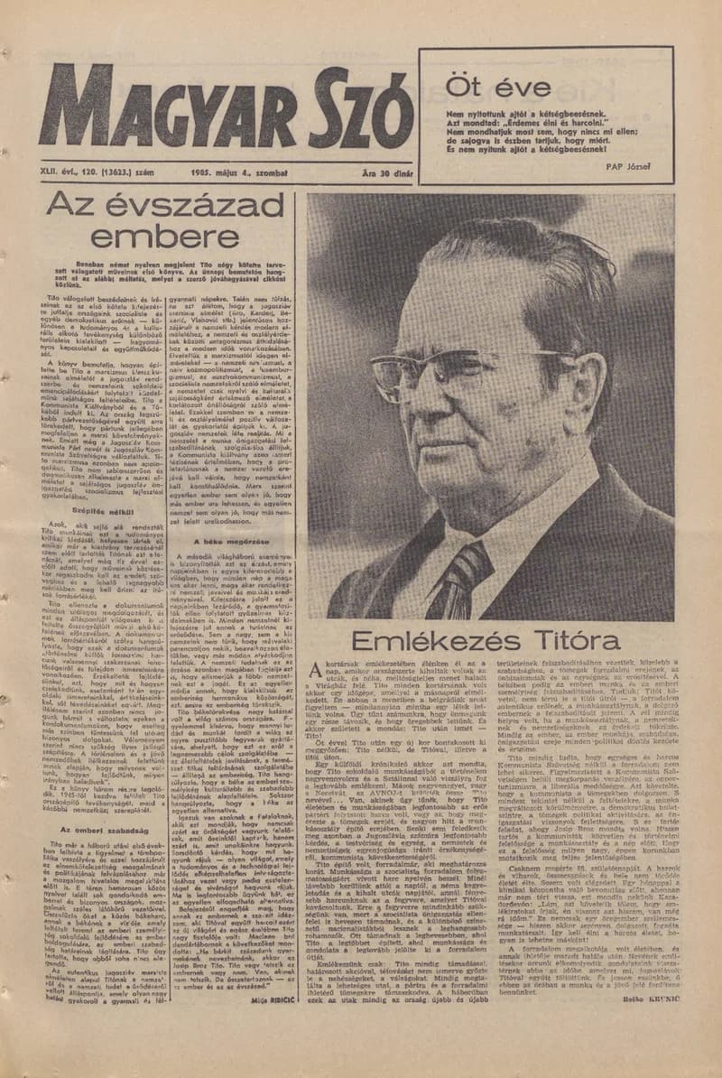 Magyar Szó, 42. évf. 1985. május 4. 120. sz. 1–24. oldal