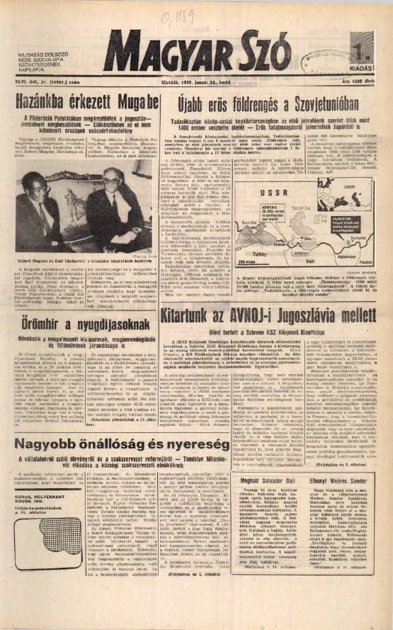 Magyar Szó, 46. évf. 1989. január 24. 21. sz. 1–20. oldal
