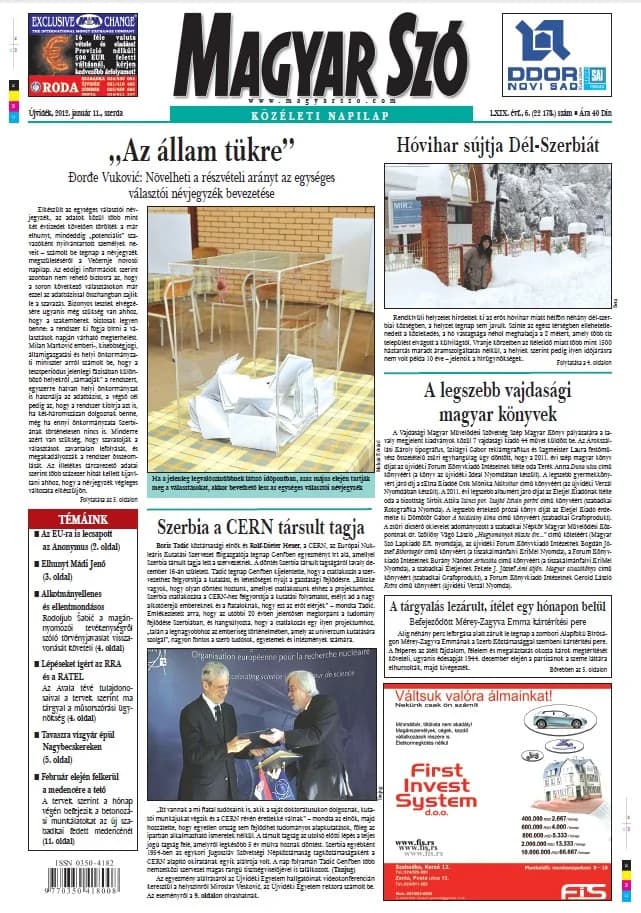Magyar Szó, 69. évf. 2012. január 11. 6. sz. 1–20. oldal