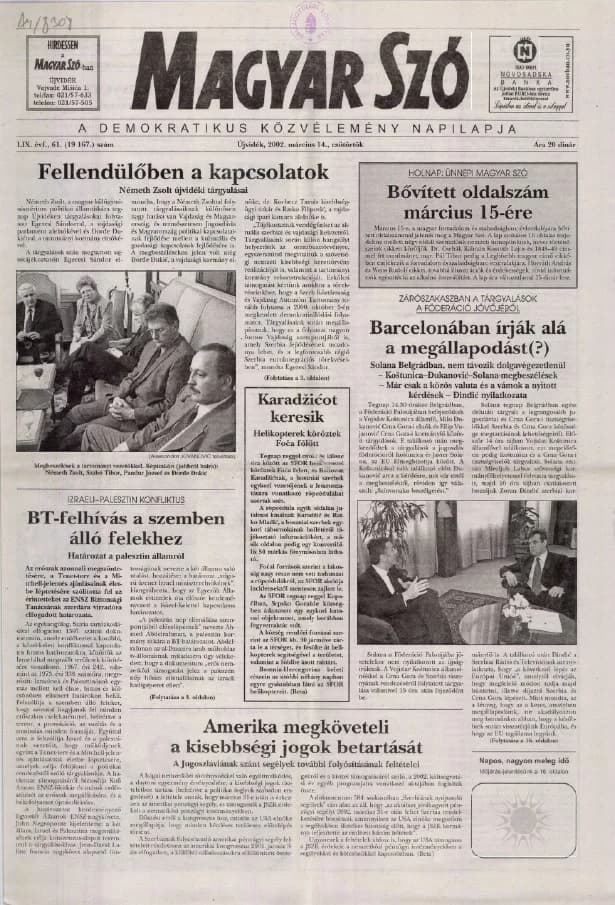 Magyar Szó, 59. évf. 2002. március 14. 61. sz. 1–16. oldal
