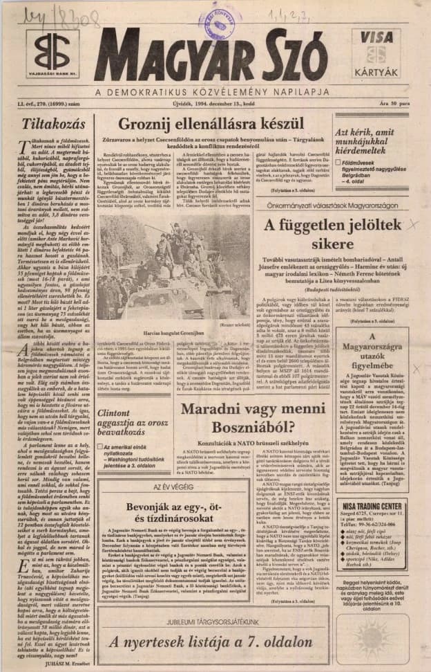 Magyar Szó, 51. évf. 1994. december 13. 270. sz.