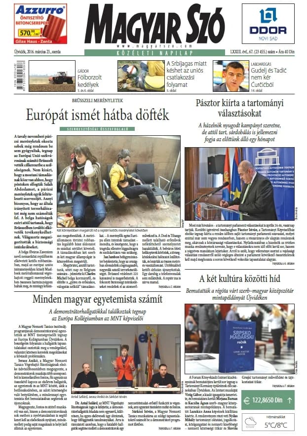 Magyar Szó, 73. évf. 2016. március 23. 67. sz. 1–16. oldal