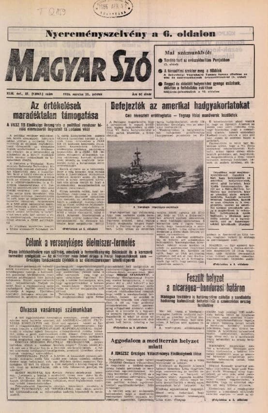 Magyar Szó, 43. évf. 1986. március 28. 85. sz. 1–20. oldal
