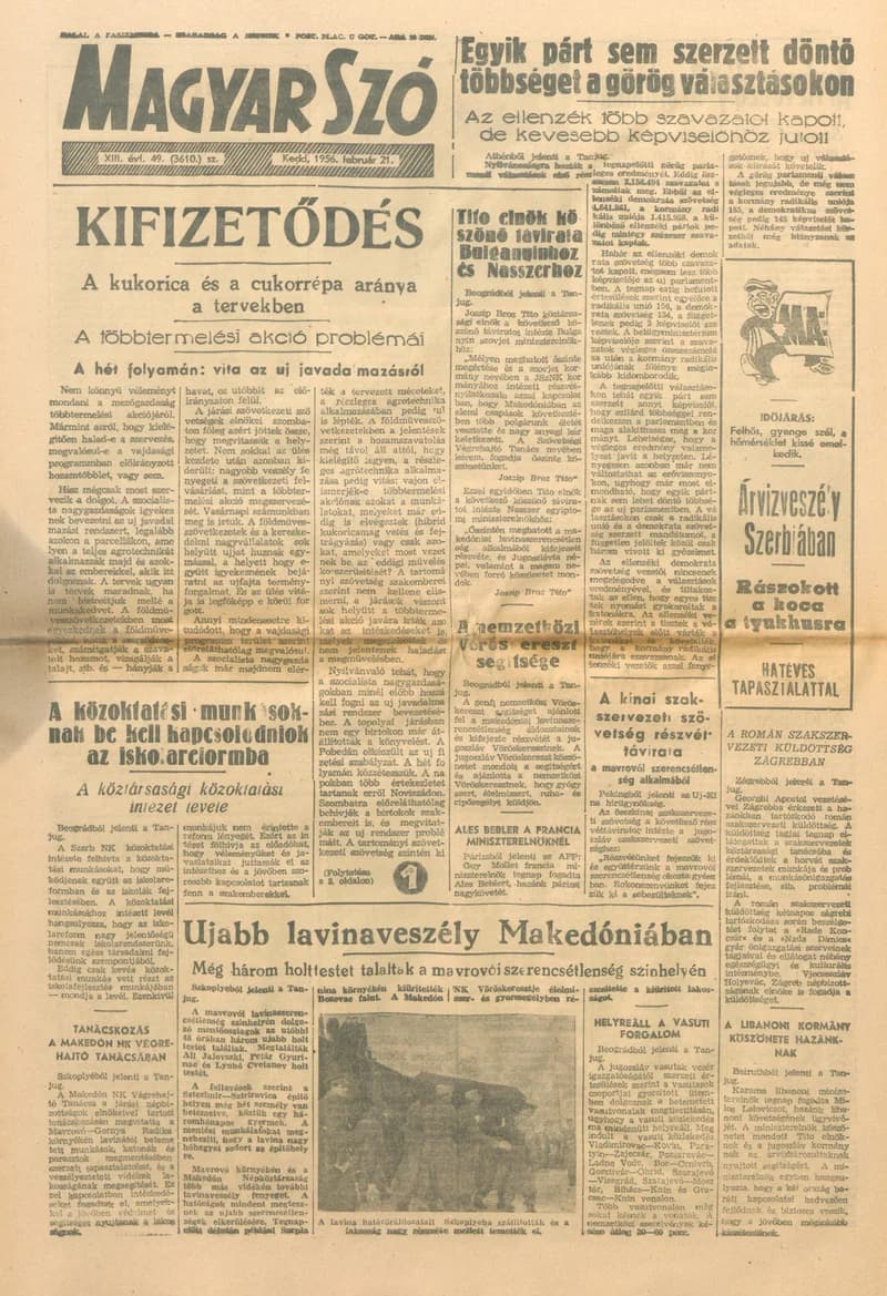 Magyar Szó, 13. évf. 1956. február 21. 49. sz. 1–8. oldal