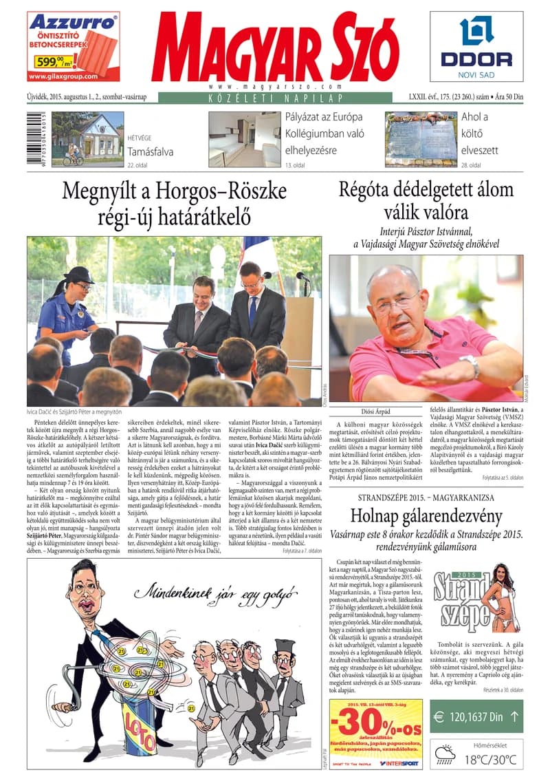 Magyar Szó, 72. évf. 2015. augusztus 1. – 2. 175. sz. 1–32. oldal