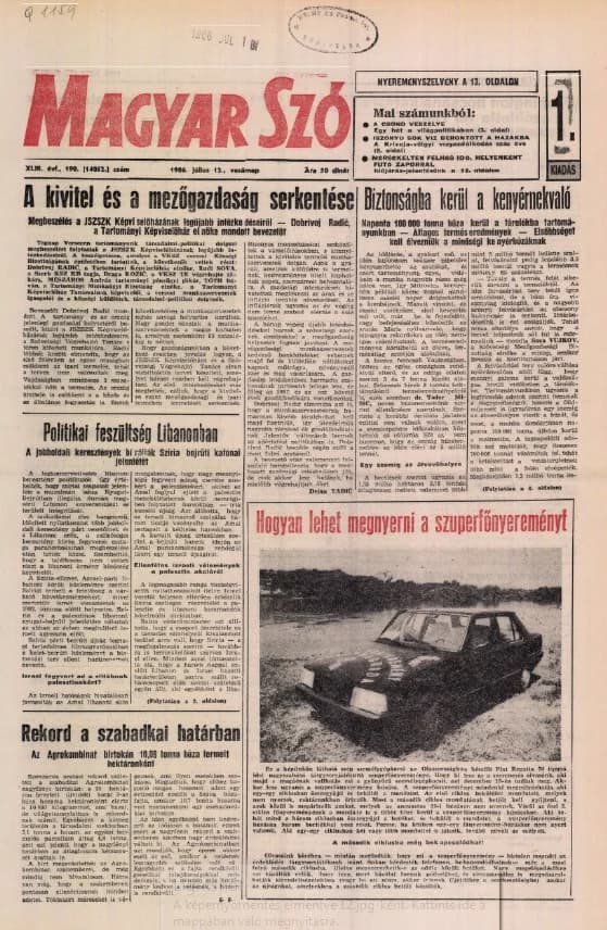 Magyar Szó, 43. évf. 1986. július 13. 190. sz. 1–28. oldal