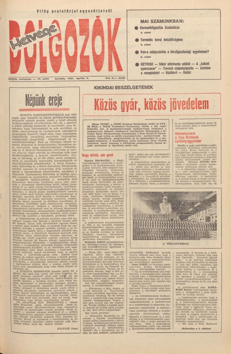 Dolgozók, 35. évf. 1981. április 9. 14. sz.