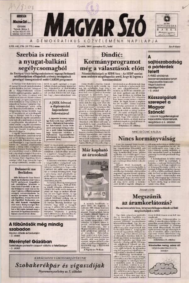 Magyar Szó, 57. évf. 2000. november 21. 276. sz. 1–16. oldal