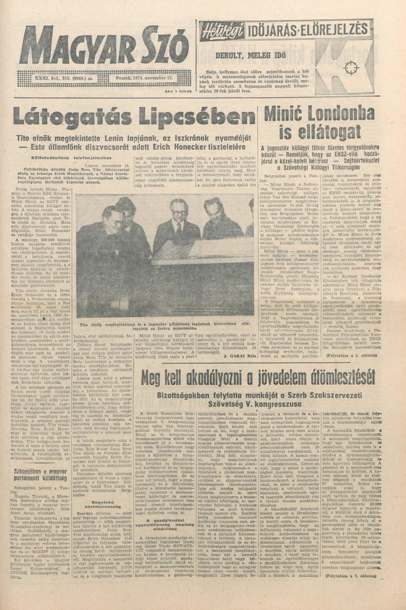 Magyar Szó, 31. évf. 1974. november 15. 315. sz. 1–20. oldal