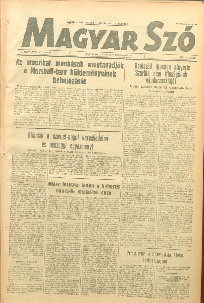 Magyar Szó, 4. évf. 1947. december 29. 317. sz. 1–6. oldal