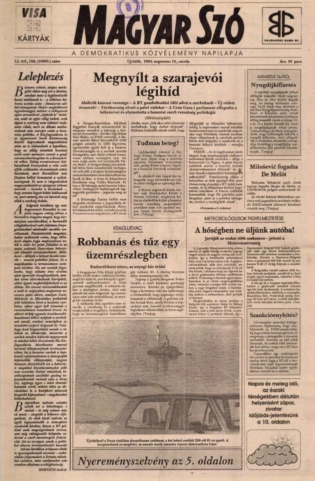 Magyar Szó, 51. évf. 1994. augusztus 10. 166. sz. 1–16. oldal