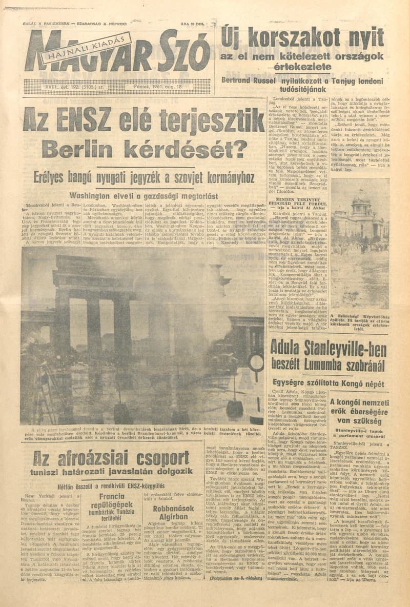Magyar Szó, 18. évf. 1961. augusztus 18. 192. sz. 1–12. oldal
