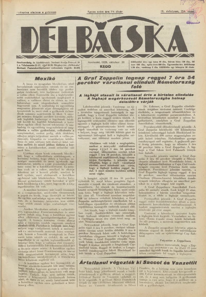 Délbácska, 9. évf. 1928. október 30. 254. sz.