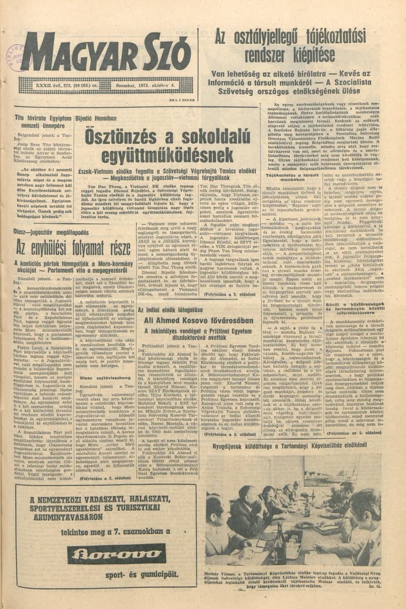 Magyar Szó, 32. évf. 1975. október 4. 273. sz.