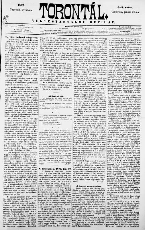 Torontál, 4. évf. 1875. január 21. 3. sz.