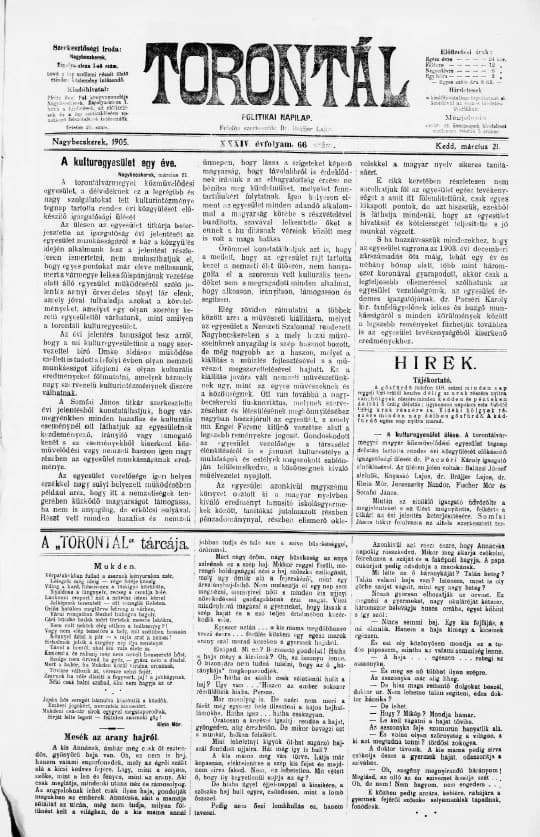 Torontál, 34. évf. 1905. március 21. 66. sz.