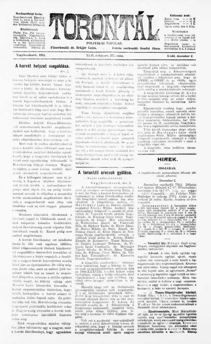 Torontál, 42. évf. 1913. december 2. 277. sz.