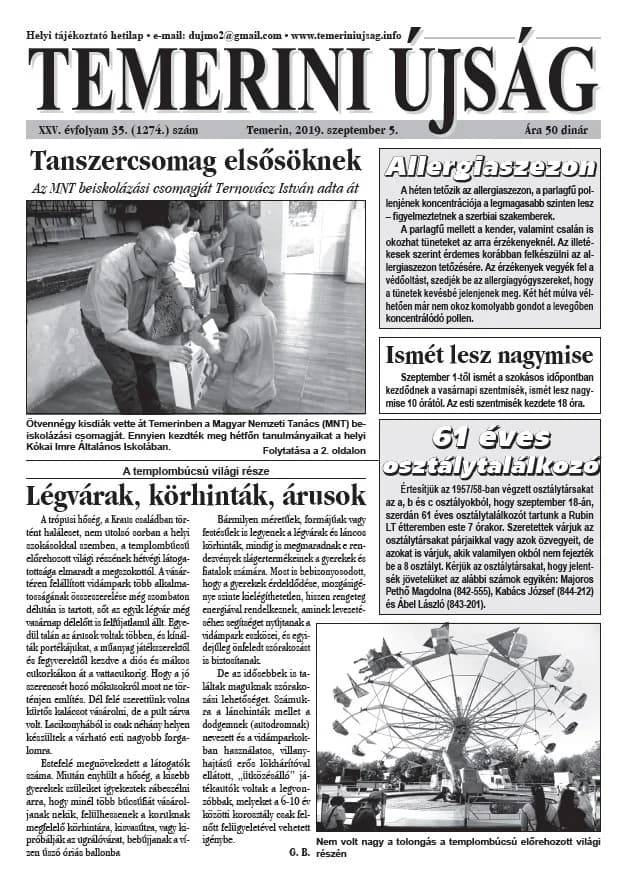 Temerini Újság, 25. évf. 2019. szeptember 5. 35. sz.