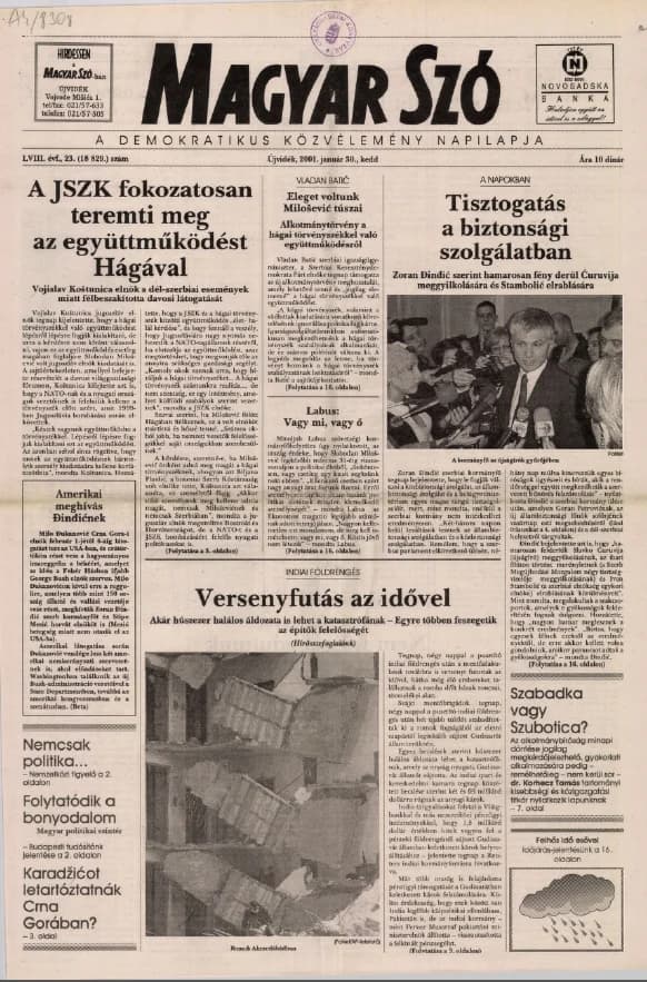 Magyar Szó, 58. évf. 2001. január 30. 23. sz. 1–16. oldal