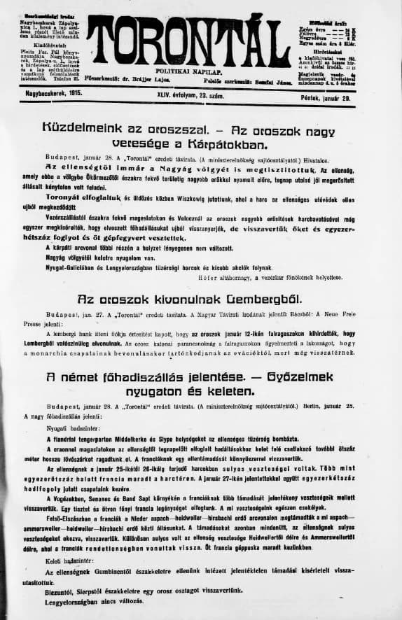 Torontál, 44. évf. 1915. január 29. 23. sz.
