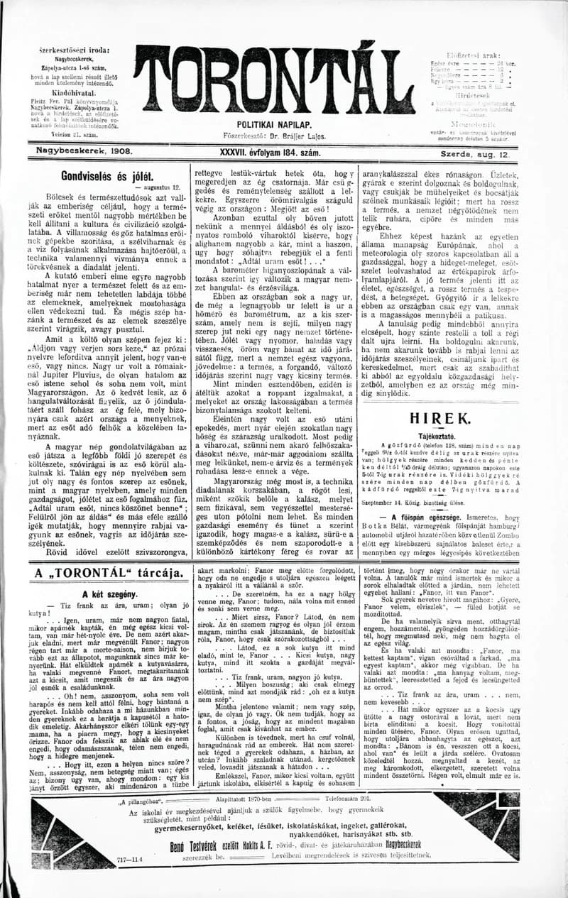 Torontál, 37. évf. 1908. augusztus 12. 184. sz.