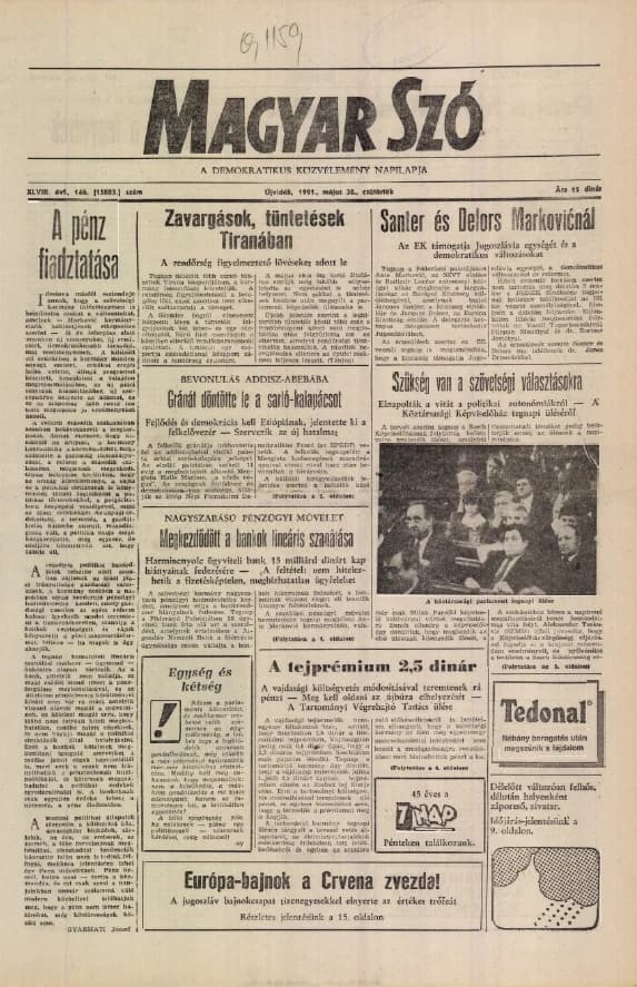 Magyar Szó, 48. évf. 1991. május 30. 146. sz. 1–16. oldal